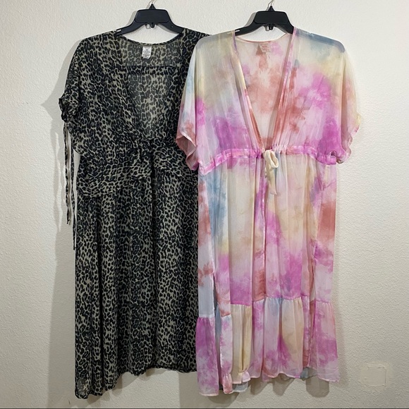 No Boundaries Other - Sz: XXL/XXXL (2X-3X) Dark Leopard Print & Tie-Dye Multi-Color Swim Cover Kimonos